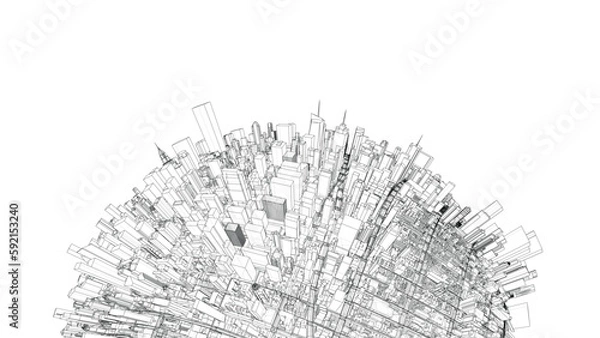 Fototapeta 3d city sphere. Vector rendering of 3d