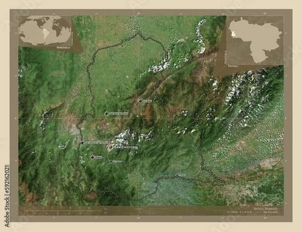 Obraz Tachira, Venezuela. High-res satellite. Labelled points of cities