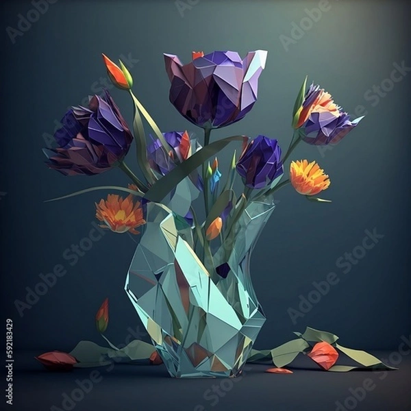 Obraz The Art of Making Glass Flowers with Low Poly (ai generated)