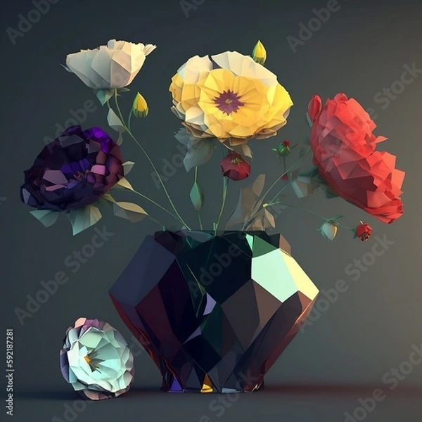 Fototapeta Glass Flowers with Low Poly: How to Make Them
A Guide to Low Poly Glass Flower Making (ai generated)