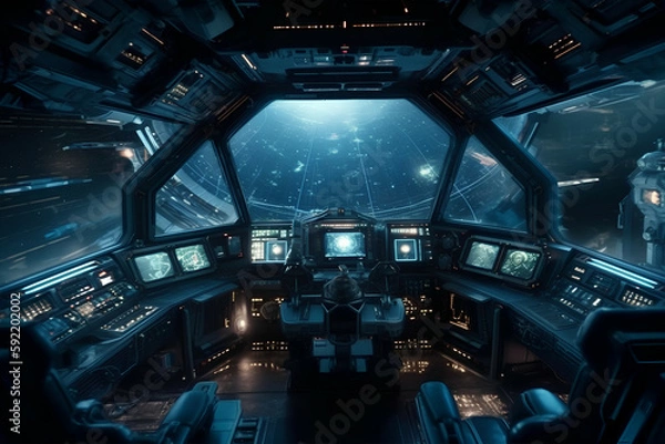 Fototapeta Futuristic spaceship cockpit, Generative AI