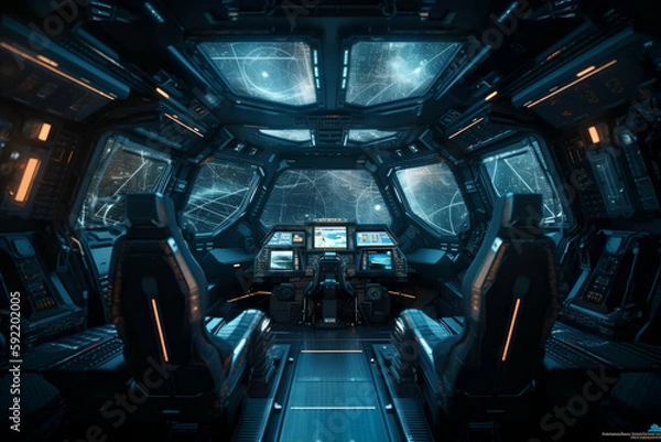 Fototapeta Futuristic spaceship cockpit, Generative AI