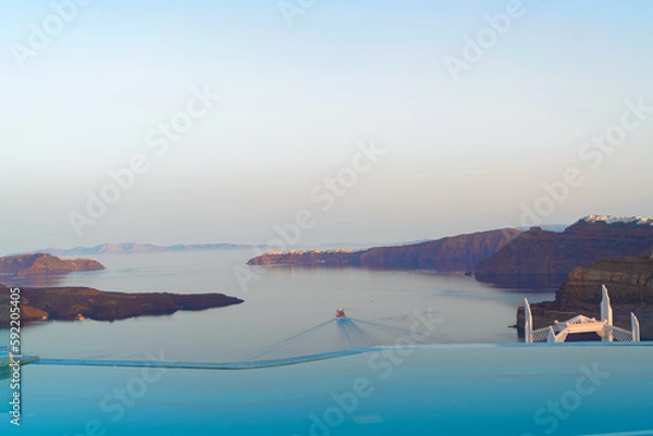 Obraz Aegan sea and view of Santorini caldera with boats and ferries, Greece
