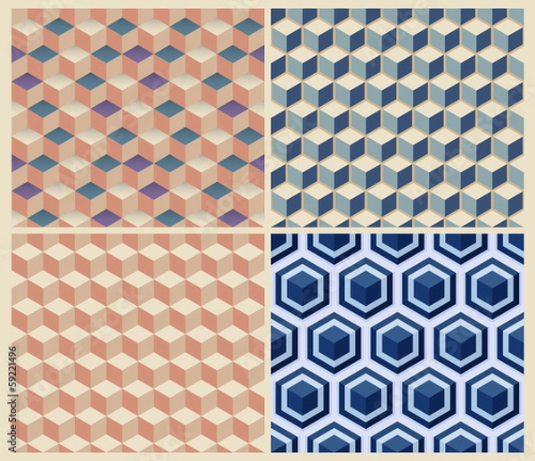 Fototapeta Seamless geometric cube background set. Patterns Vector