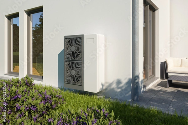 Obraz 3D rendering einer Luft Wasser Wärmepumpe