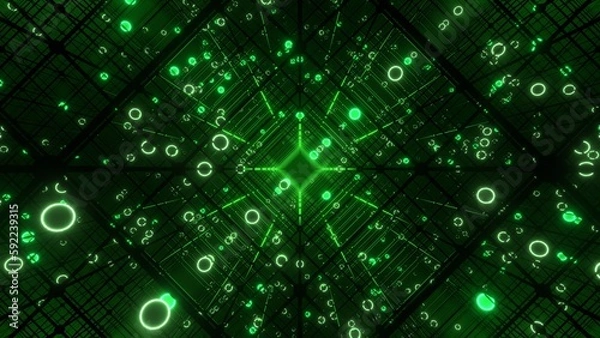 Fototapeta トンネル VJ 発光 球 グリッド サイエンス 緑 [別Verあり]