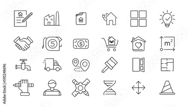 Fototapeta  Real Estate minimal thin line web icon set. Included the icons as realty, property, mortgage, home loan and more. Outline icons collection. Simple vector illustration .