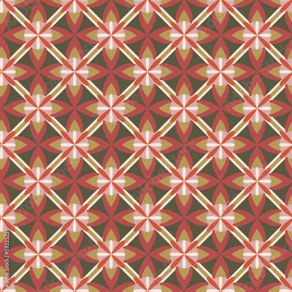 Fototapeta Abstract geometric seamless pattern ornament. Background design, wallpaper, fabric, print, decorative element. Modern trend in ethnic style, boho. Vector illustration. 