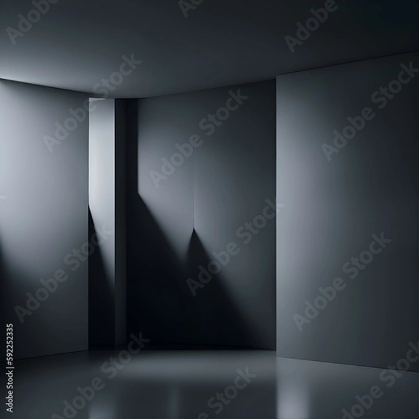 Fototapeta Gray background for product presentation with shadow and light from windows artificial intelligence