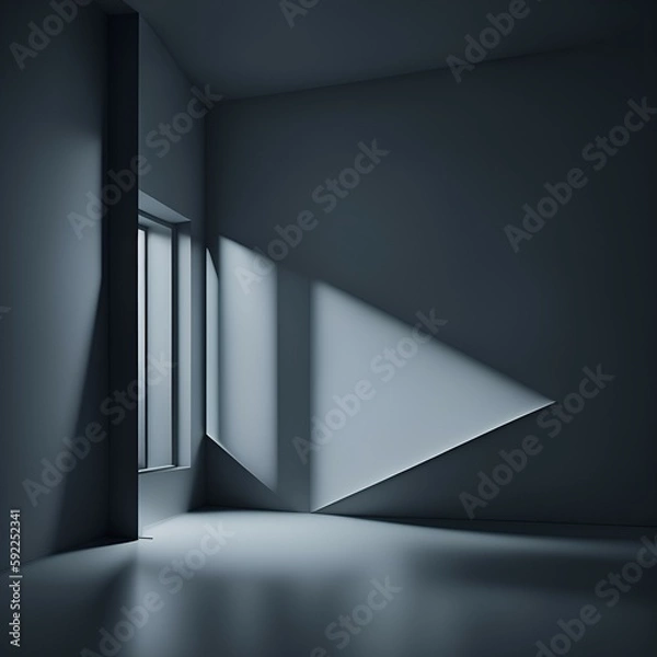 Fototapeta Gray background for product presentation with shadow and light from windows artificial intelligence