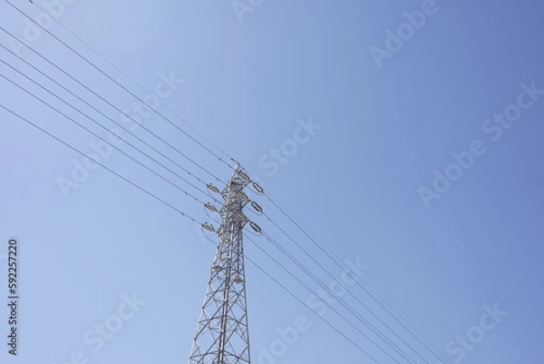Fototapeta 送電線　電線　タワー　電力　塔　空　コピースペース
