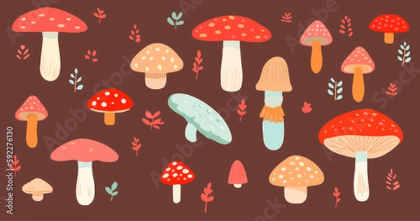 Obraz キノコのラフな手書き風ベクターイラスト