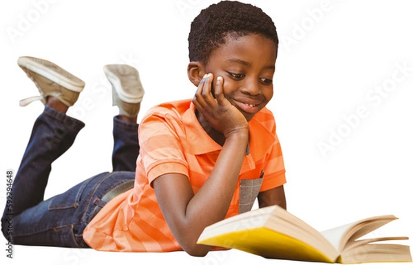 Fototapeta Cute Boy Reading Book in Library