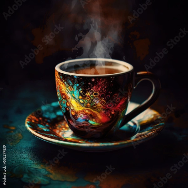 Fototapeta Illustration coffee digital painting. Generative AI.