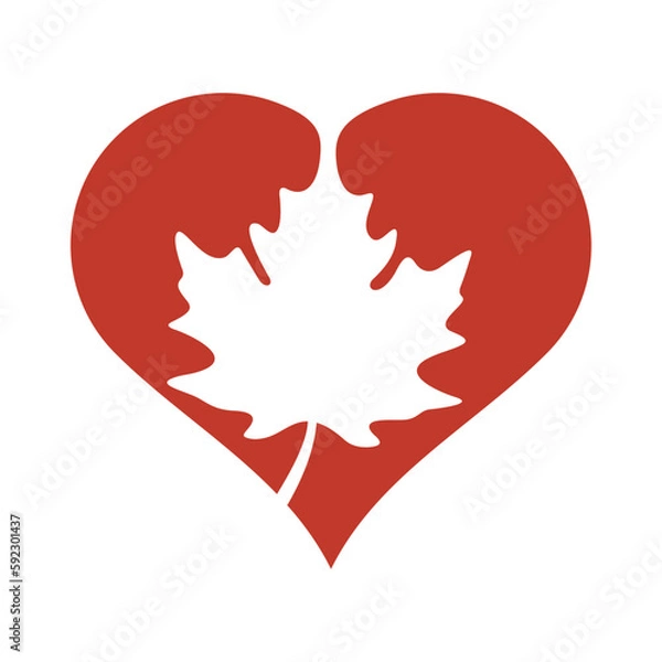 Obraz Heart icon with maple leaf love symbol vector illustration