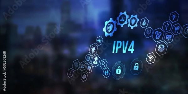 Fototapeta Internet, business, Technology and network concept. IPV4 abbreviation. Modern technology concept. 3d illustration