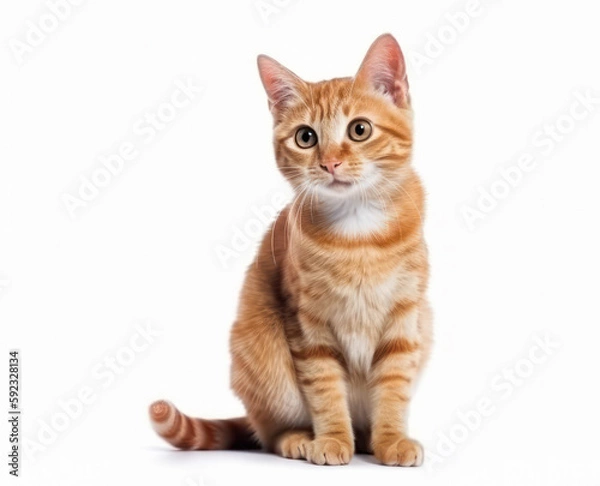 Obraz Cat isolated on white background with copy-space. Generative AI