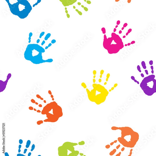 Fototapeta Seamless pattern with colorful handprints
