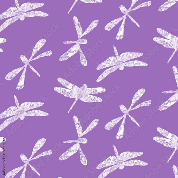 Fototapeta Textured Dragonfly Print on Lavender, Purple and White, Summer Sponge Print, Seamless Repeating Pattern Tile