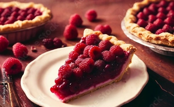 Fototapeta Vintage Raspberry Pie in Cinematic Atmosphere. Generative AI.