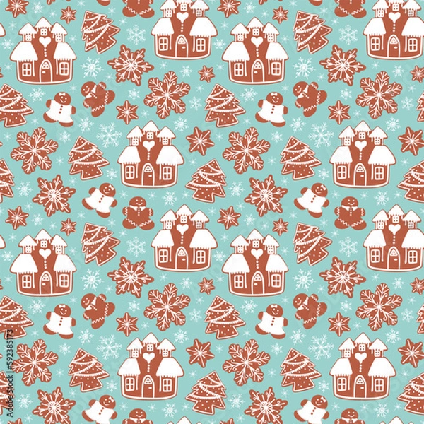 Obraz seamless pattern background with christmas gingerbread