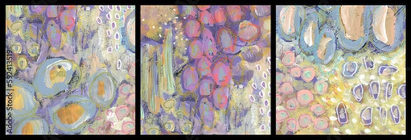 Fototapeta Set Oil and Acrylic smear brushstroke blot with pastel pencil elements. Abstract texture color stain painting background.