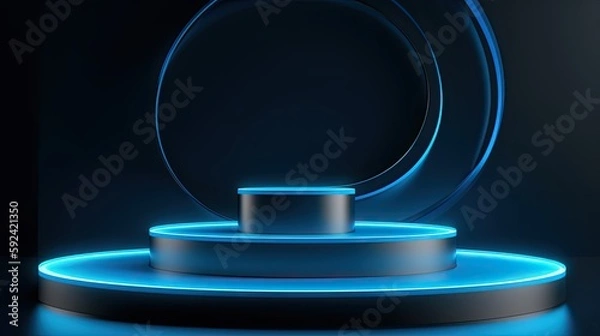 Fototapeta Award Ceremony Illuminated: Modern Design Podium Scene with Bright Lighting and Event Decor Elements. Generative AI