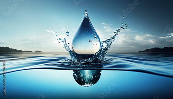 Fototapeta World water day. Realistic drop of water falling. AI generated