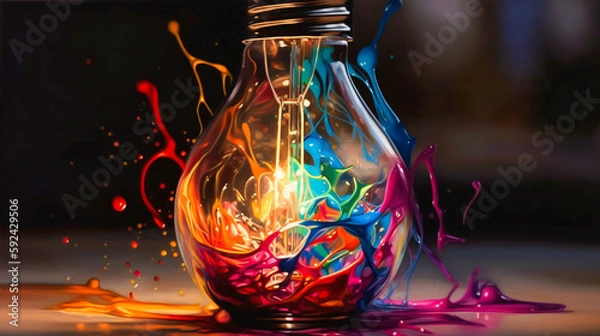 Fototapeta A light bulb dripping with colorful splashes