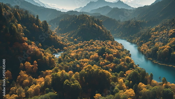 Fototapeta Enchanted Hours: Countryside Landscapes in Autumn and Spring - Generated AI