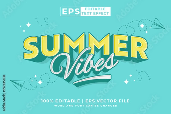 Fototapeta Editable text effect summer vibes 3d Cartoon template style premium vector