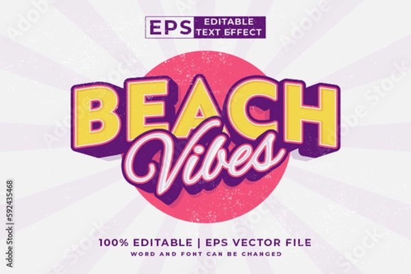 Fototapeta Editable text effect beach vibes 3d retro template style premium vector