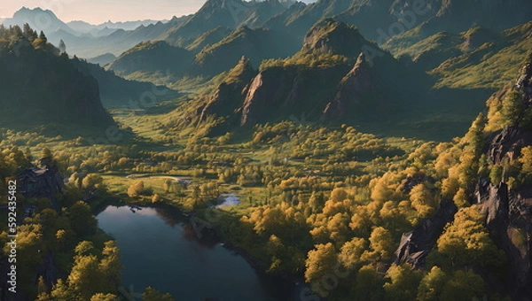 Obraz Enchanted Hours: Countryside Landscapes in Autumn and Spring - Generated AI