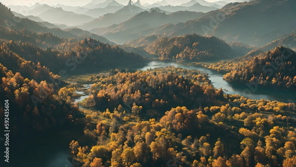 Obraz Enchanted Hours: Countryside Landscapes in Autumn and Spring - Generated AI