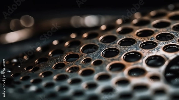 Fototapeta perforated metal background texture. Texture of worn metal mesh. Post-processed generative AI