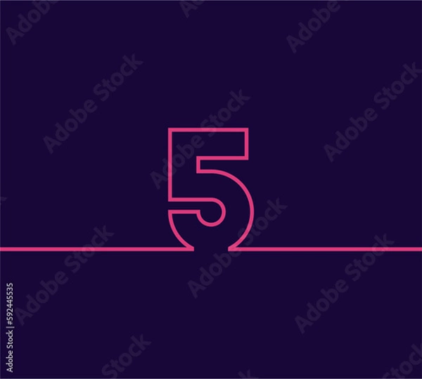 Fototapeta vector design line number 5 five with sticking out to 2 sides. in pink on a dark blue background