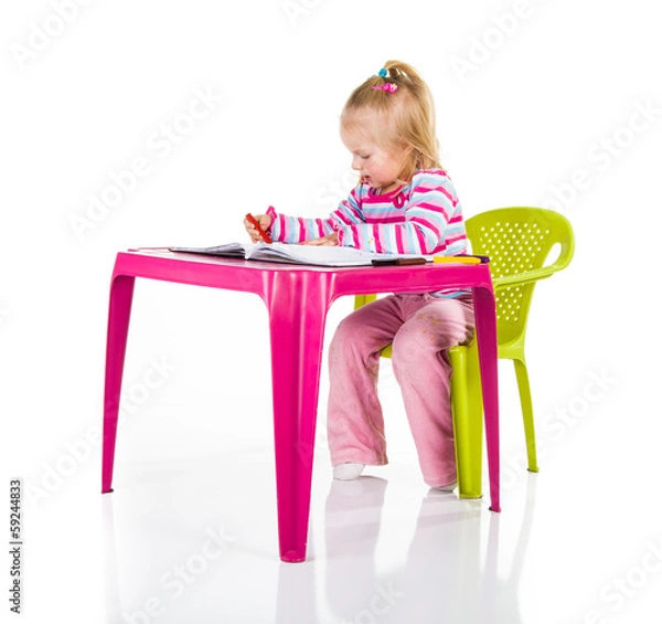 Obraz Child drawing with crayons isolated on white