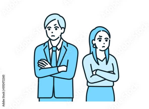 Fototapeta 問題を抱えた男女。互いに不満を持つ夫婦のイラスト素材。