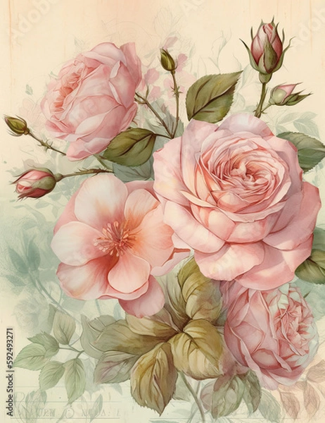 Obraz Flower Stationary, Rose Design, Wedding Invitations, Stationary Design. Generative AI