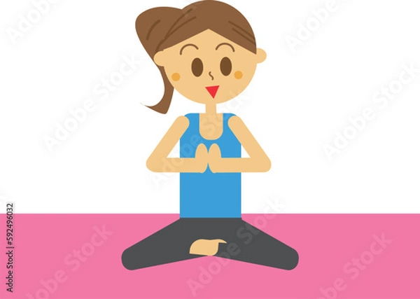Fototapeta ジムで笑顔でヨガをする女性のイラスト・ピラティス・瞑想