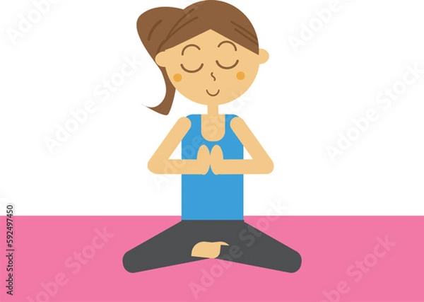 Obraz 目を閉じながらヨガのポーズをする女性のイラスト・ピラティス