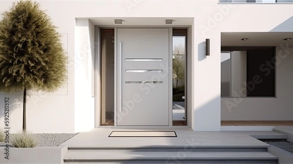 Fototapeta White wooden entrance door for a clean and luxurious effect to be the envy of everyone
