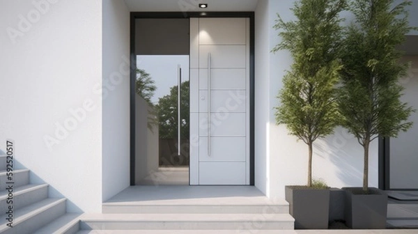 Fototapeta White wooden entrance door for a clean and luxurious effect to be the envy of everyone