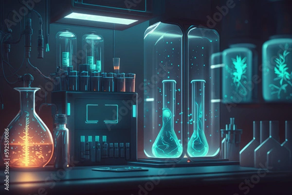 Fototapeta Futuristic biomedical lab - Generative AI