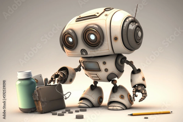 Fototapeta Cute working robot - Generative AI