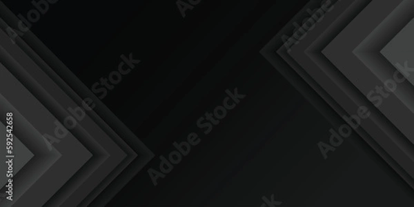 Fototapeta Black gradient paper cut abstract background. Gray multi-layered right-angled triangles. Design element for template, card, cover, banner, poster, backdrop, wall. Vector illustration.