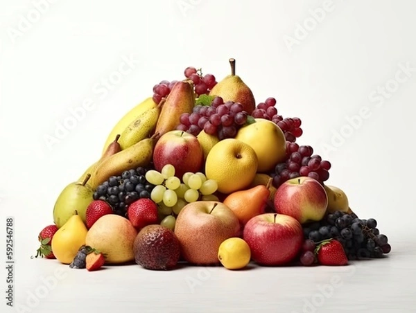 Fototapeta White background with assorted fruit pile.