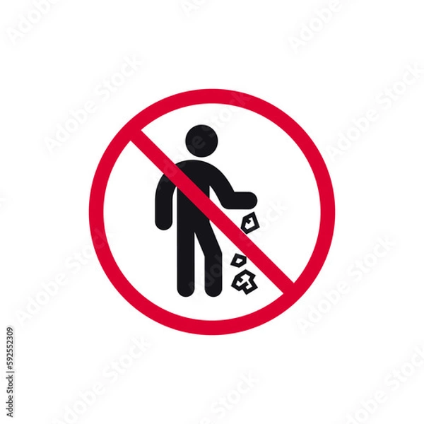 Fototapeta No littering prohibited sign, no trash forbidden modern round sticker, vector illustration.