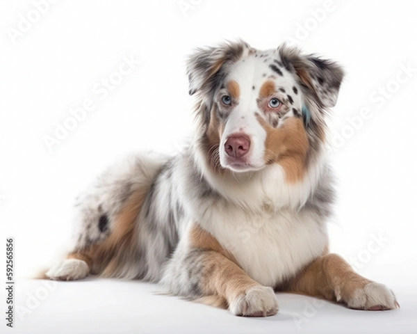 Fototapeta photo of Australian Shepherd isolated on white background. Generative AI