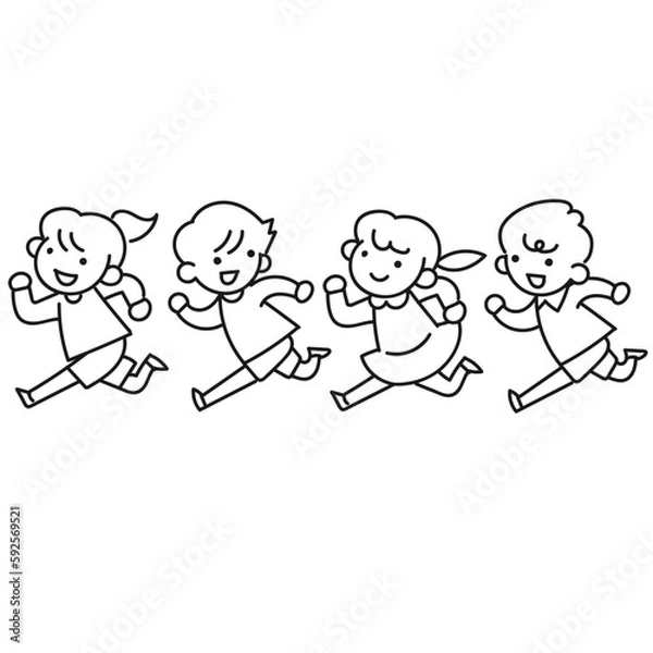 Fototapeta 笑顔で走る仲良しの子供たち